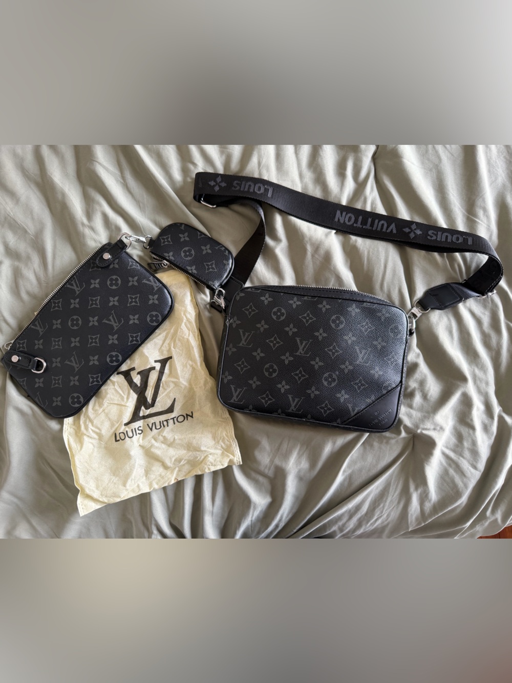 Black Monogram, Small, Trio Messenger Style Crossbody Bag
